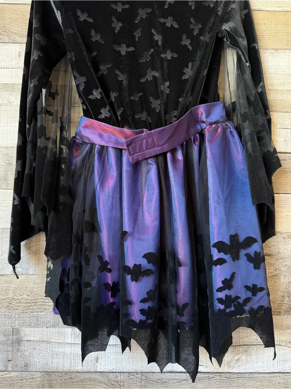 Spirit Halloween Girls Bat Costume Dress Hooded Purple Black Size Large 12-14